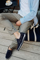 Male Navy Nubuck Leather Casual Shoes | Derimod