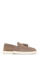 Men's Beige Tassel Suede Leather Loafer | Derimod