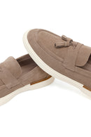 Men's Beige Tassel Suede Leather Loafer | Derimod