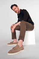 Men's Beige Tassel Suede Leather Loafer | Derimod
