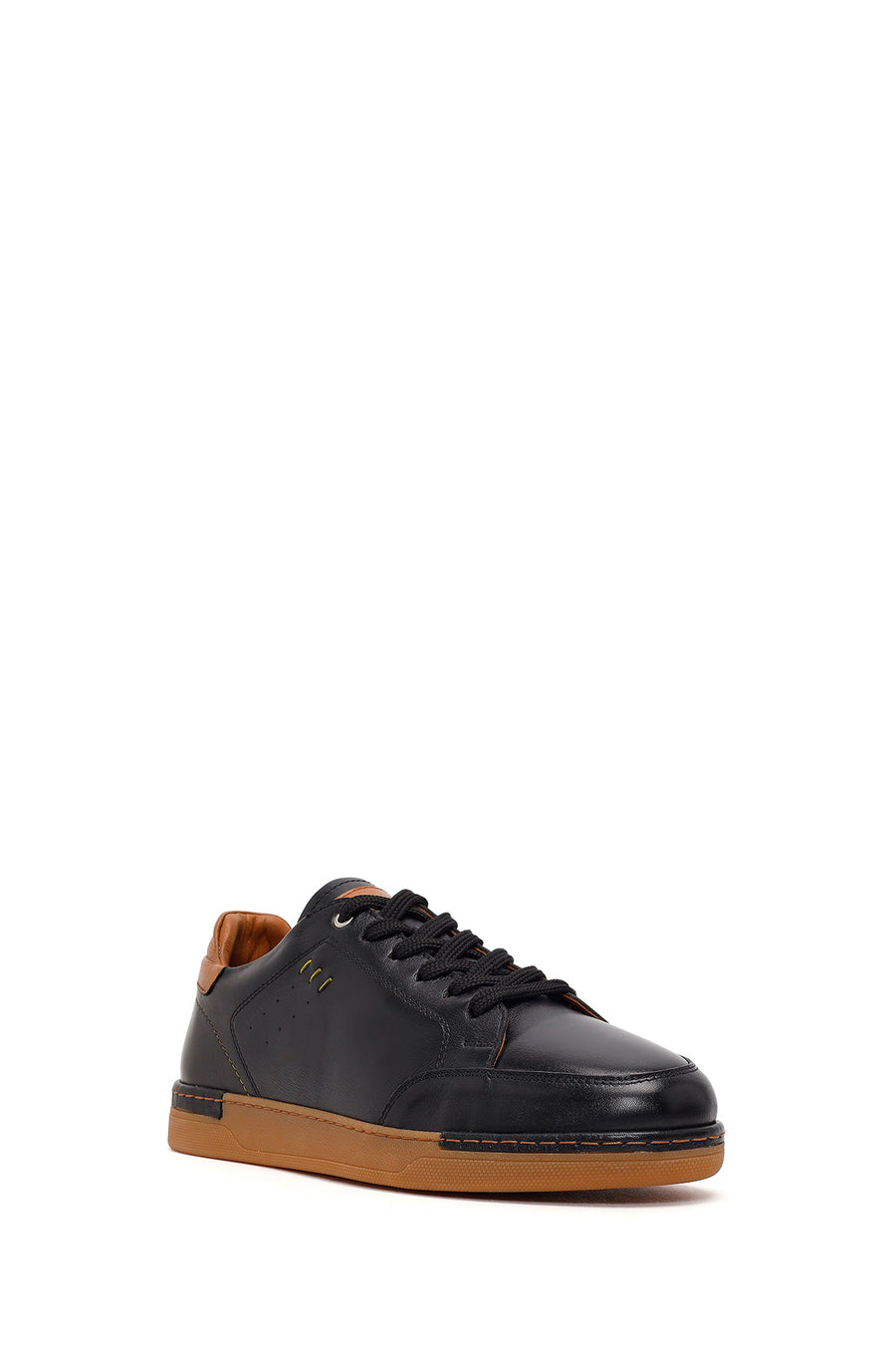 Erkek Siyah Bağcıklı Deri Sneaker