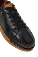 Erkek Siyah Bağcıklı Deri Sneaker | Derimod