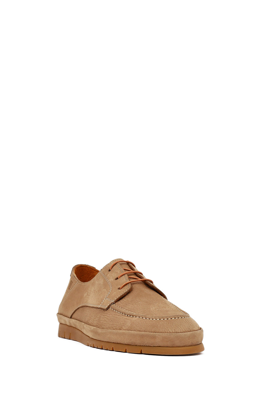 Men's Beige Lace-Up Nubuck Leather Casual Shoes