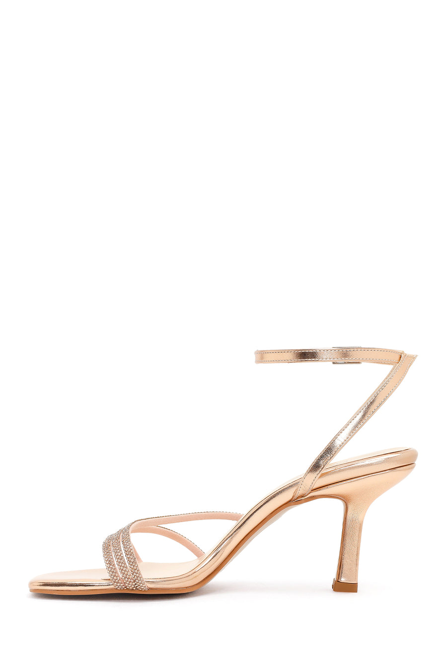 Women's Pink Ankle Strap Stone Thin Heel Sandals