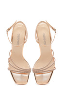 Women's Pink Ankle Strap Stone Thin Heel Sandals | Derimod