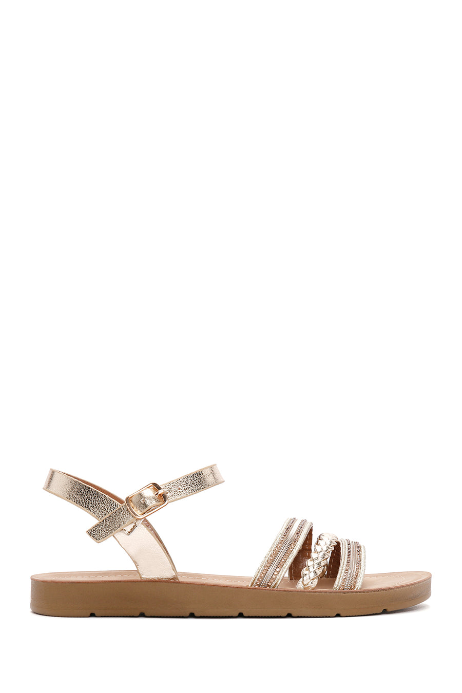 Women's Gold Ankle Strap Stone Sandals 26SFE461114 | Derimod
