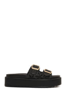Woman Black Thick-Soled Patterned Slippers | Derimod