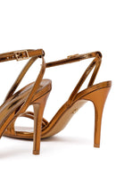 Woman Bronze Ankle-Strap Metallic High Stiletto-Heel Sandals | Derimod