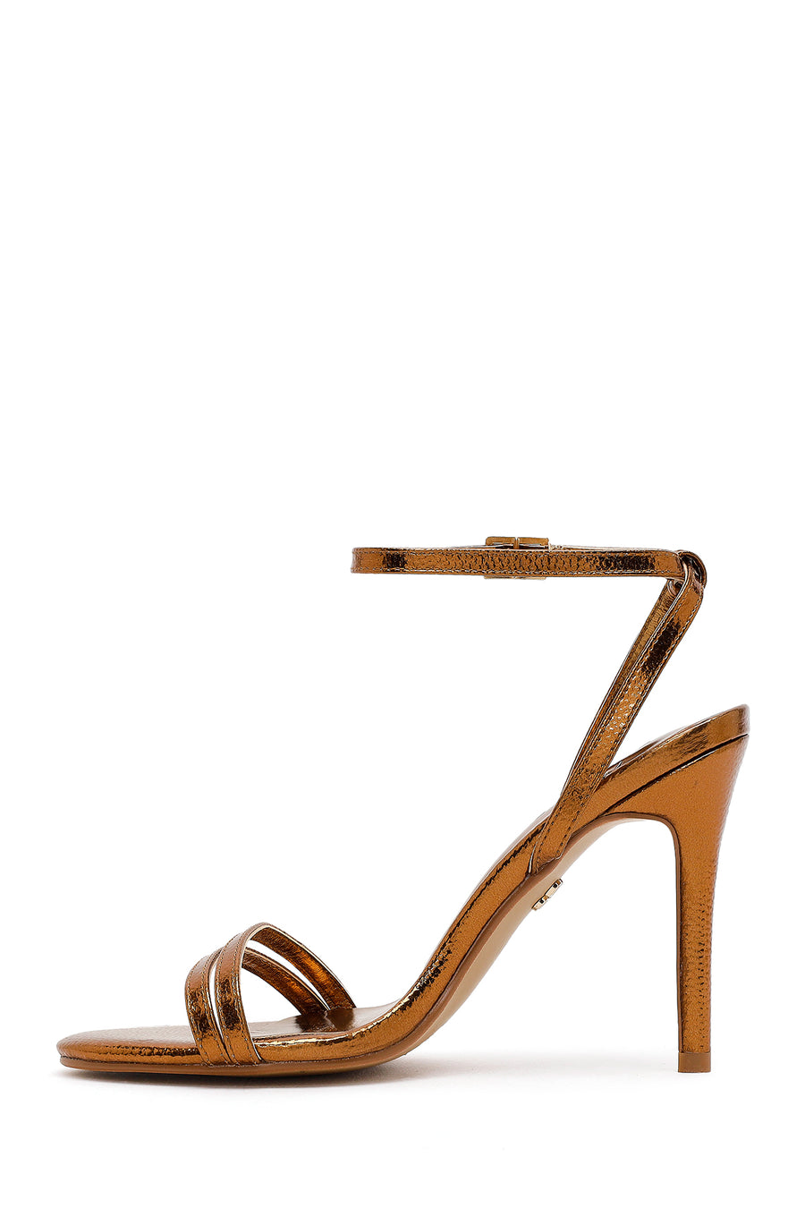 Woman Bronze Ankle-Strap Metallic High Stiletto-Heel Sandals