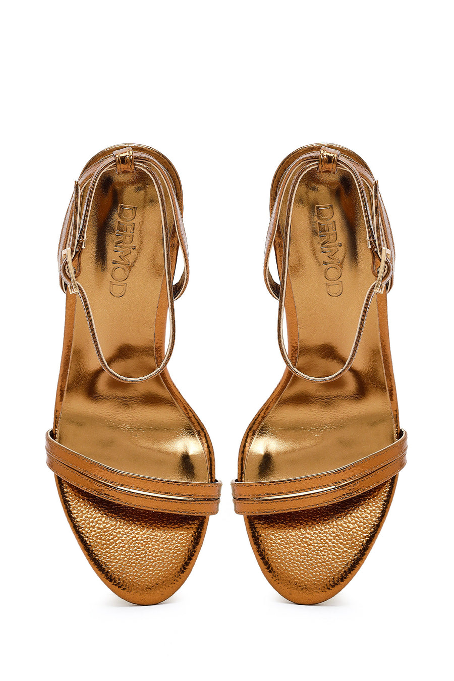 Woman Bronze Ankle-Strap Metallic High Stiletto-Heel Sandals
