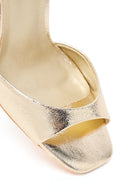 Woman Gold Ankle-Strap Buckled High Thin-Heel Metallic Sandal | Derimod