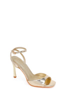 Woman Gold Ankle-Strap Buckled High Thin-Heel Metallic Sandal | Derimod