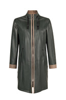 Marina Woman Green Oversize Leather Coat | Derimod