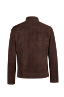 Clint Male Brown Mandarin Collar Double-Sided Suede Leather Jacket | Derimod