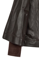 Clint Male Brown Mandarin Collar Double-Sided Suede Leather Jacket | Derimod