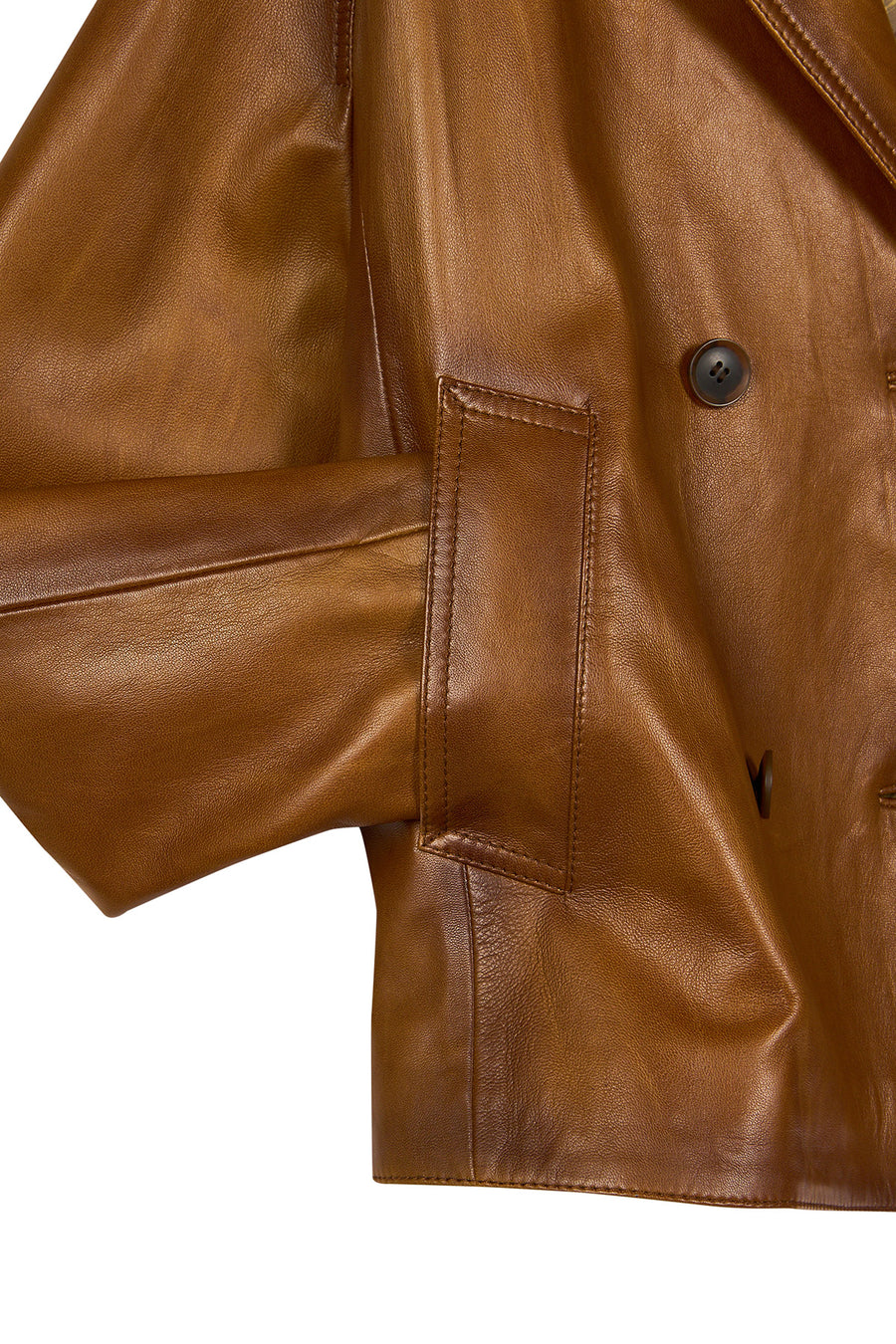 Gabriela Woman Camel A-Form Double-Breasted Leather Jacket