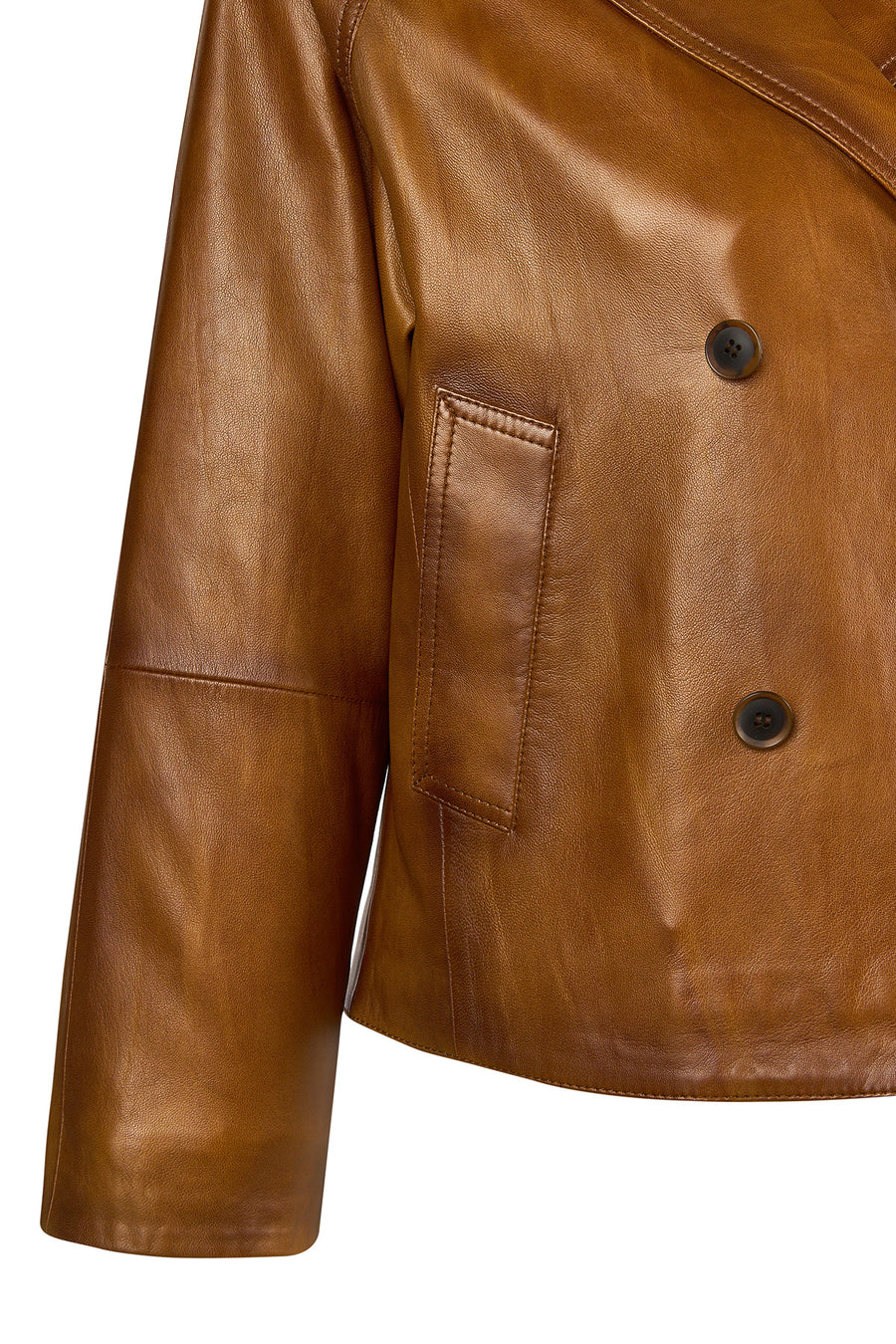 Gabriela Woman Camel A-Form Double-Breasted Leather Jacket