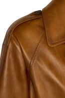 Gabriela Woman Camel A-Form Double-Breasted Leather Jacket | Derimod