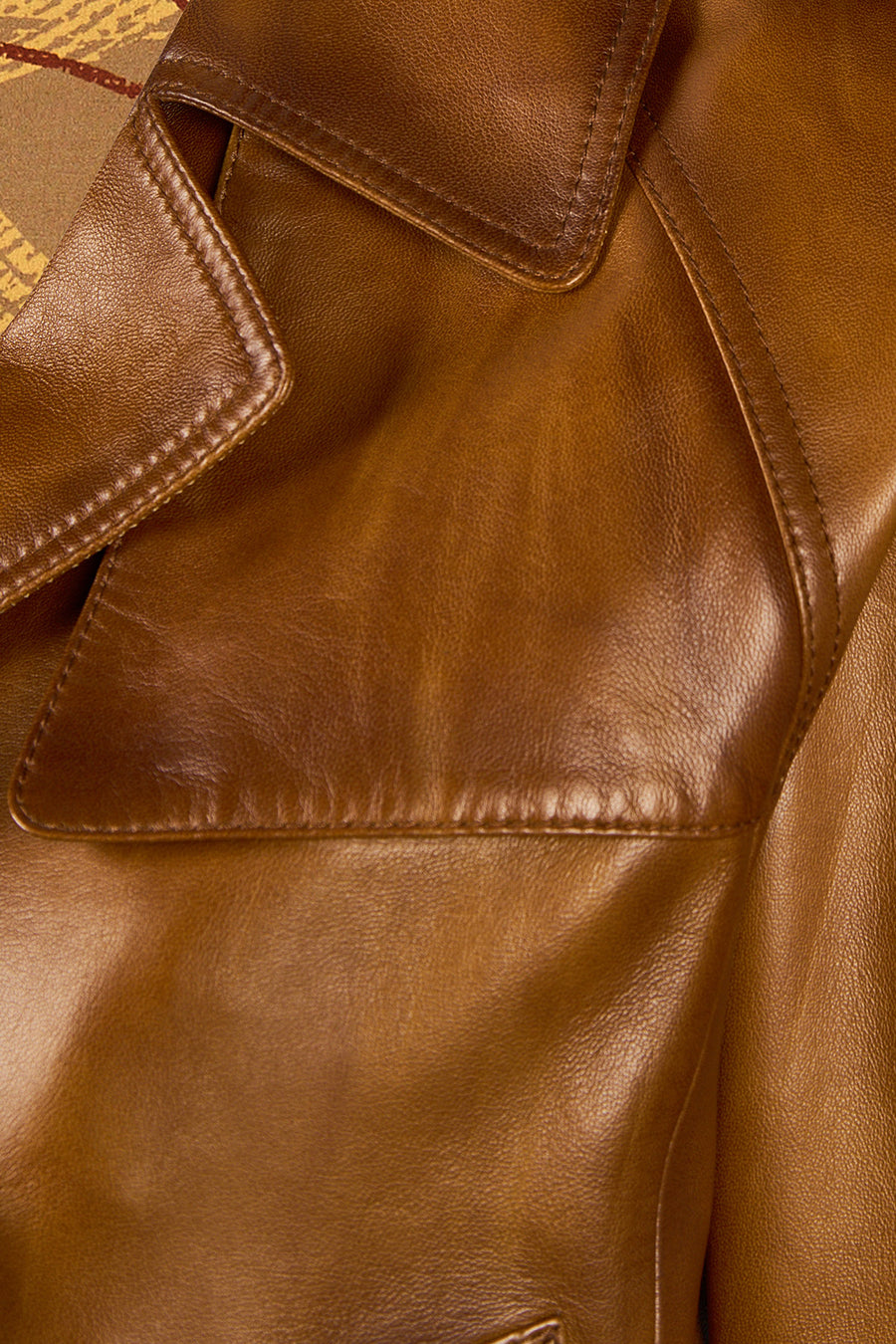 Gabriela Woman Camel A-Form Double-Breasted Leather Jacket