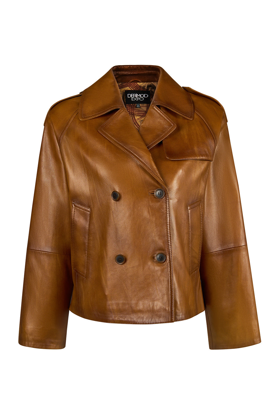 Gabriela Woman Camel A-Form Double-Breasted Leather Jacket