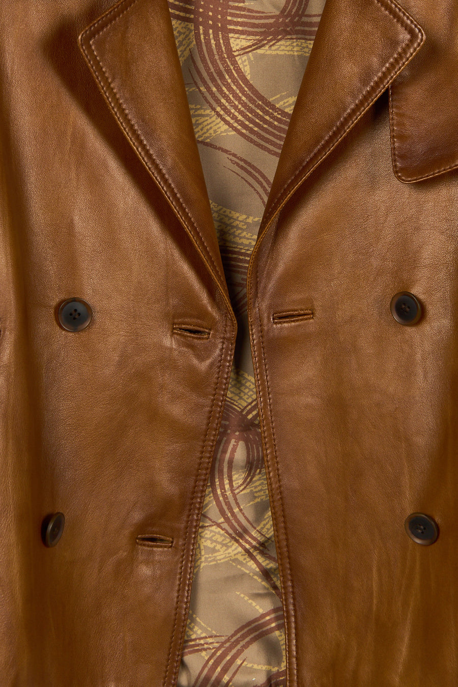 Gabriela Woman Camel A-Form Double-Breasted Leather Jacket