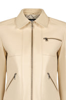 Kim Woman Ecru Short Leather Jacket | Derimod