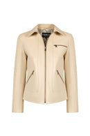 Kim Woman Ecru Short Leather Jacket | Derimod