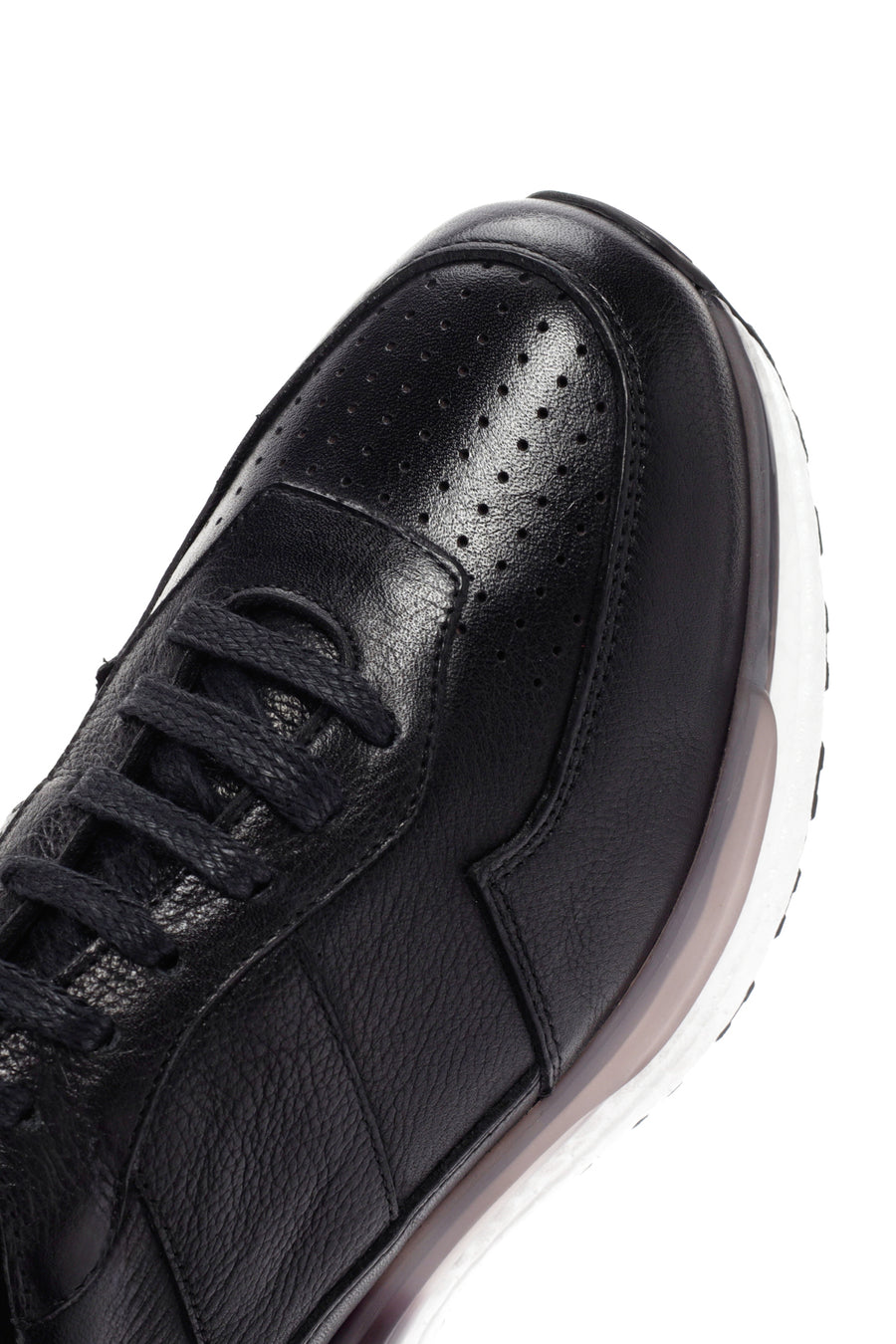 Men's Black Lace-up Thick-Sole Leather Casual Sneaker