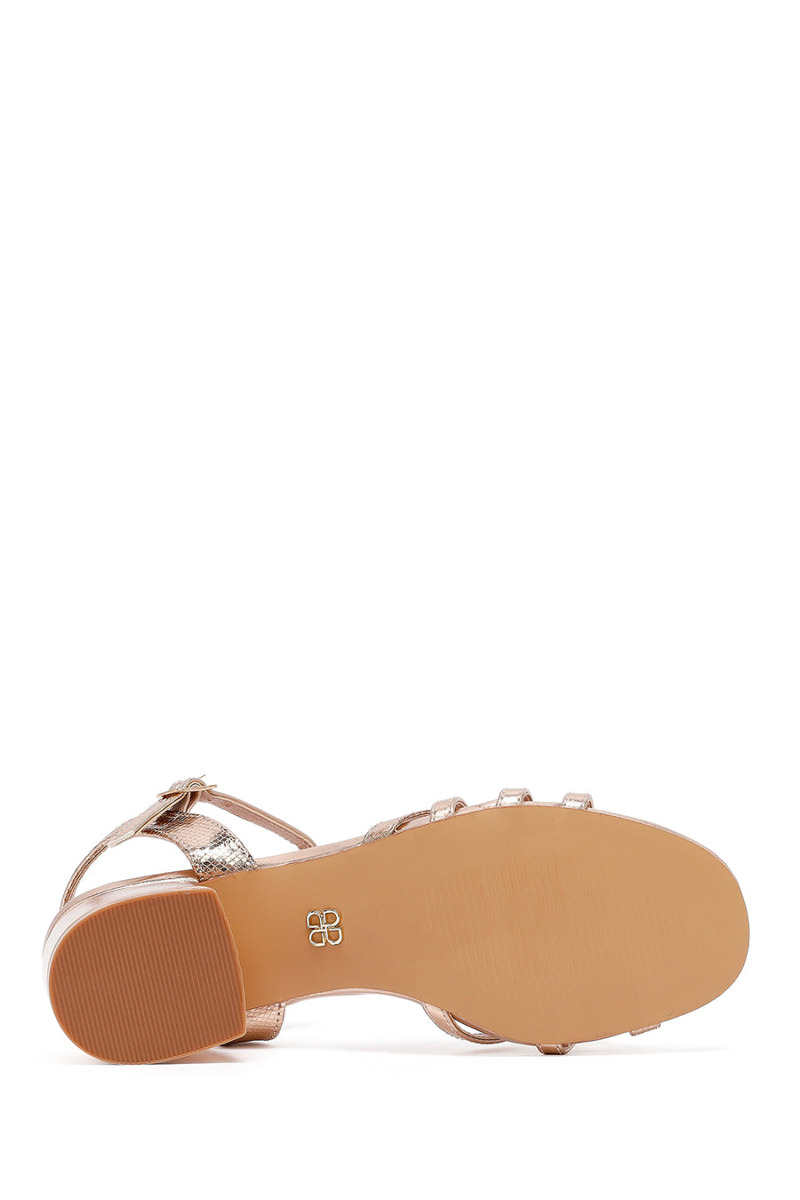 Women's Pink Metallic Chunky Heel Sandals with Ankle Buckle