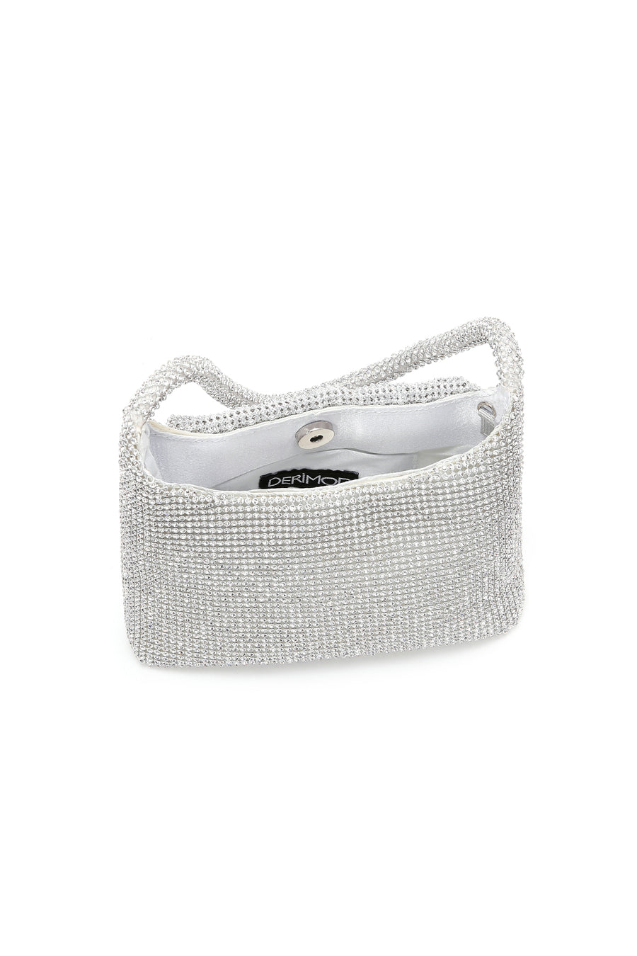 Women's Silver Long Chain Strap Stone Mini Evening Handbag