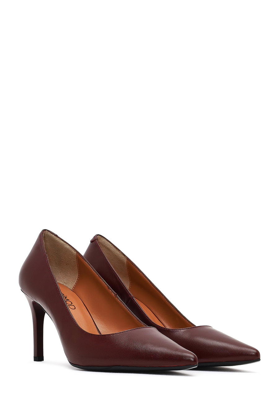 Women's Burgundy Thin Heeled Leather Stiletto