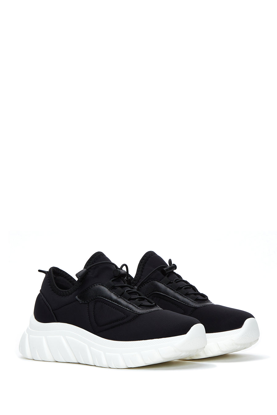 Women's Black Thick Soled Fabric Sneaker