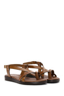 Women's Tan Flip-Flop Leather Bodrum Sandals | Derimod