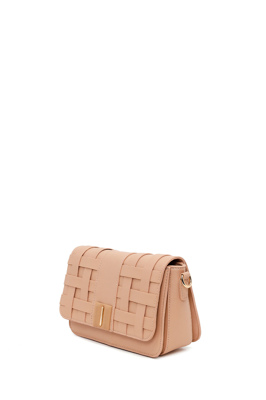 Woman Beige Long-Strap Knitted Crossbody Bag