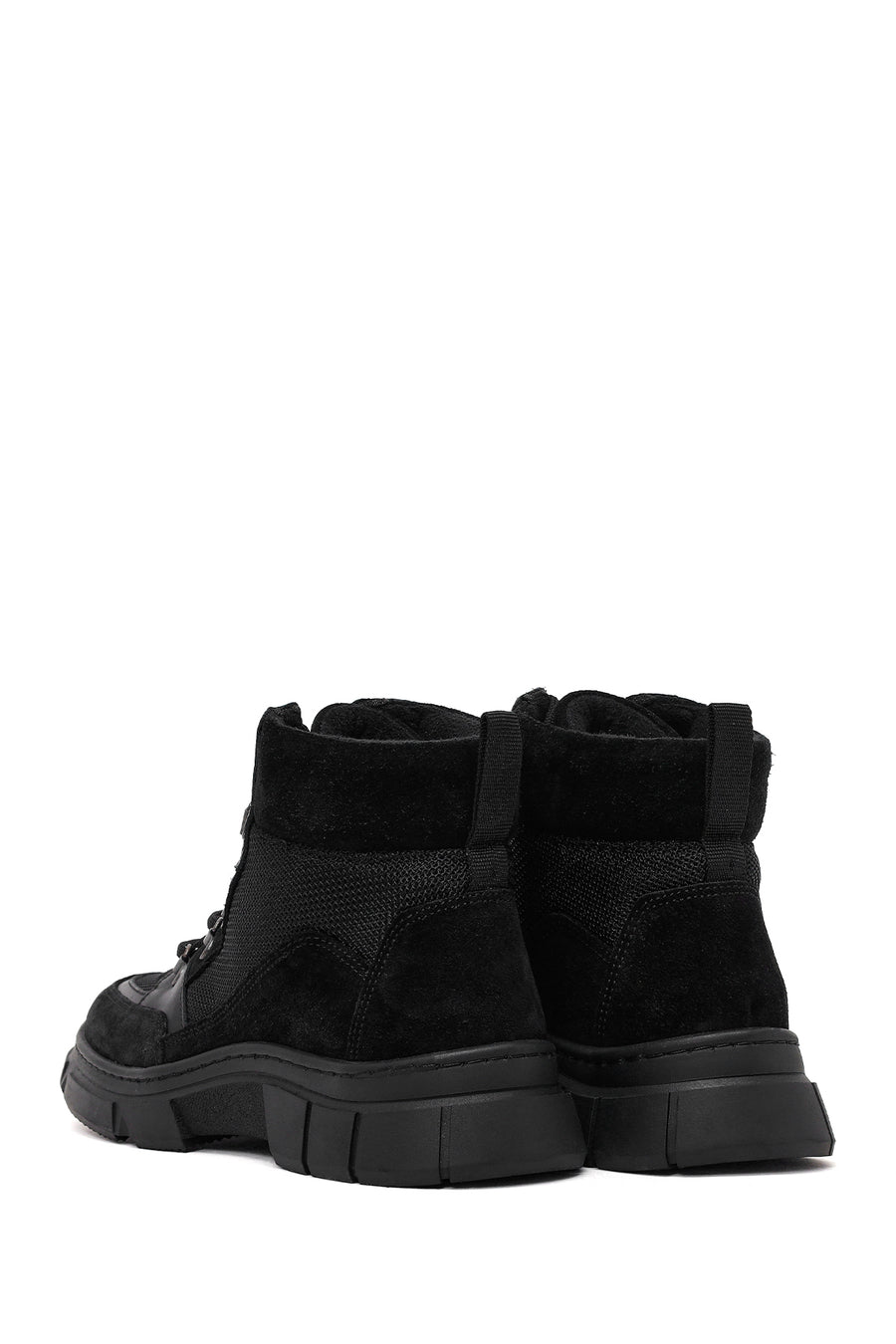 Woman Black Lace-up Thick-soled Suede Leather Combat Boots