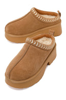 Woman Camel Thick-Soled Leopard Patterned Suede Teddy Boots | Derimod