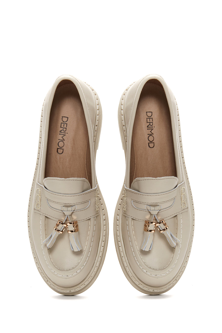 Women's Beige Leather Tassel Loafer