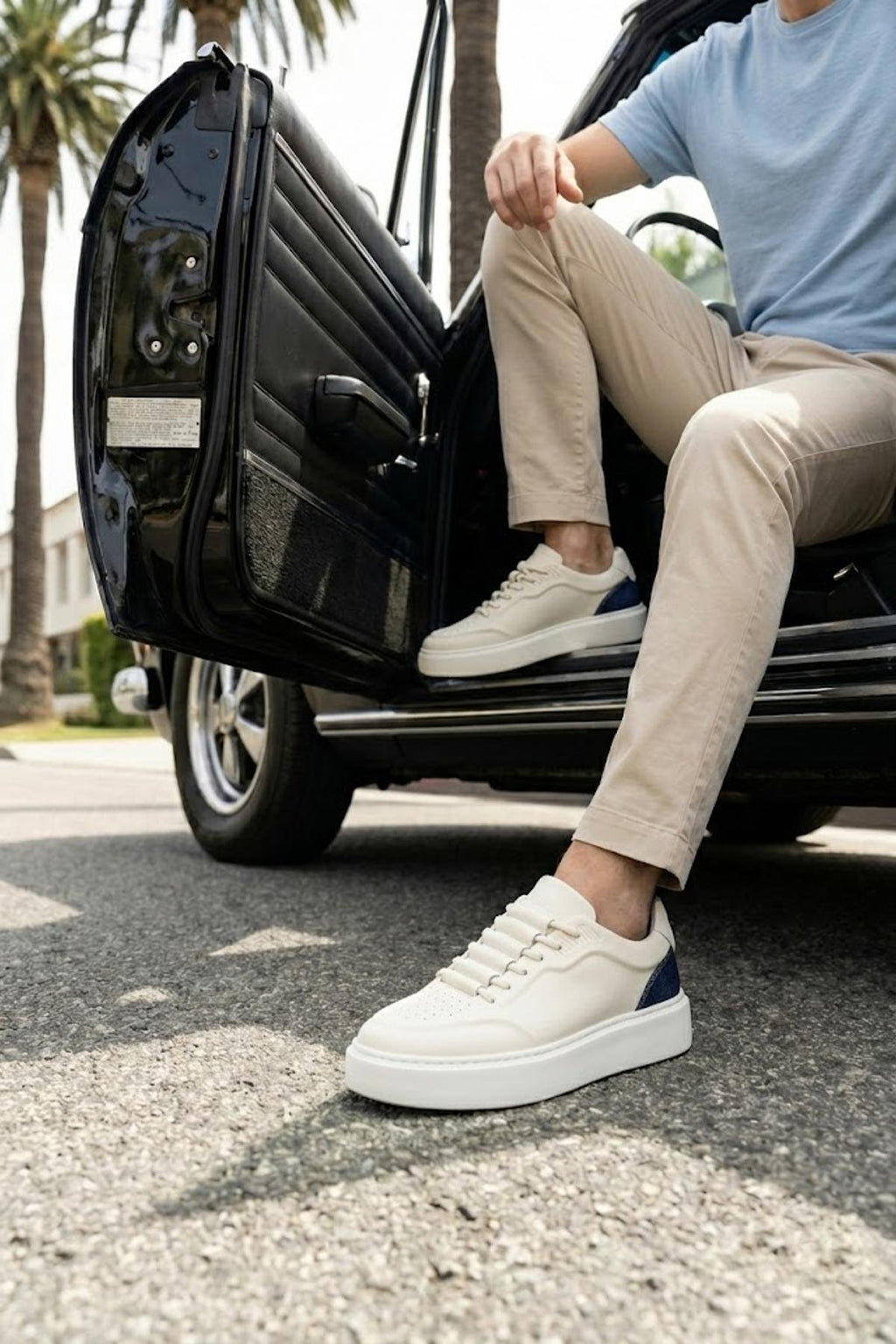 Erkek Beyaz Bağcıklı Deri Sneaker