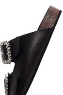 Women's Black Stoned Leather Slippers | Derimod