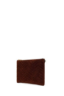 Woman Brown Chain Strap Suede Clutch Bag | Derimod