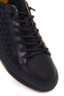 Erkek Siyah Bağcıklı Baskılı Deri Sneaker | Derimod