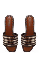 Woman Brown Braided Slipper | Derimod