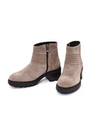 Women's Mink Zippered Thick Heel Suede Leather Boots | Derimod