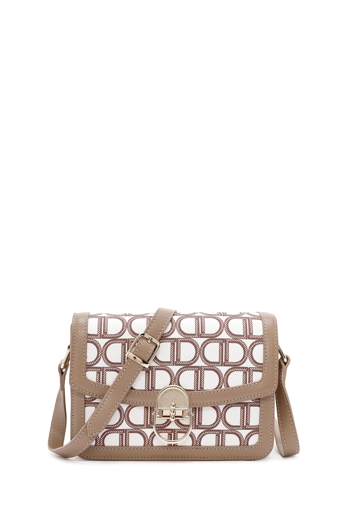 Women's Beige Long Strap Fabric Monogram Patterned Crossbody Bag 24SBD20326F | Derimod