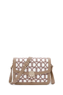 Women's Beige Long Strap Fabric Monogram Patterned Crossbody Bag | Derimod