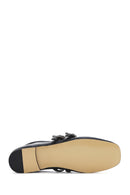 Women's Black Double Buckled Stoned Leather Ballerinas | Derimod