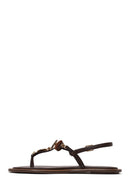 Woman Brown Embellished Toe-Post Sandal | Derimod