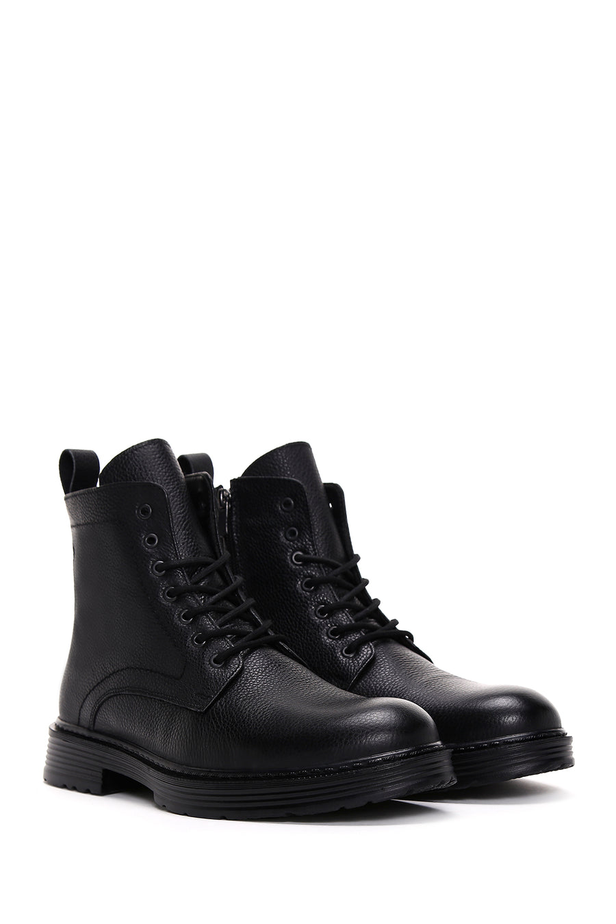 Men's Black Leather Zippered Casual Boots
