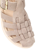 Woman Beige Ankle-Buckle Suede Leather Sandals | Derimod