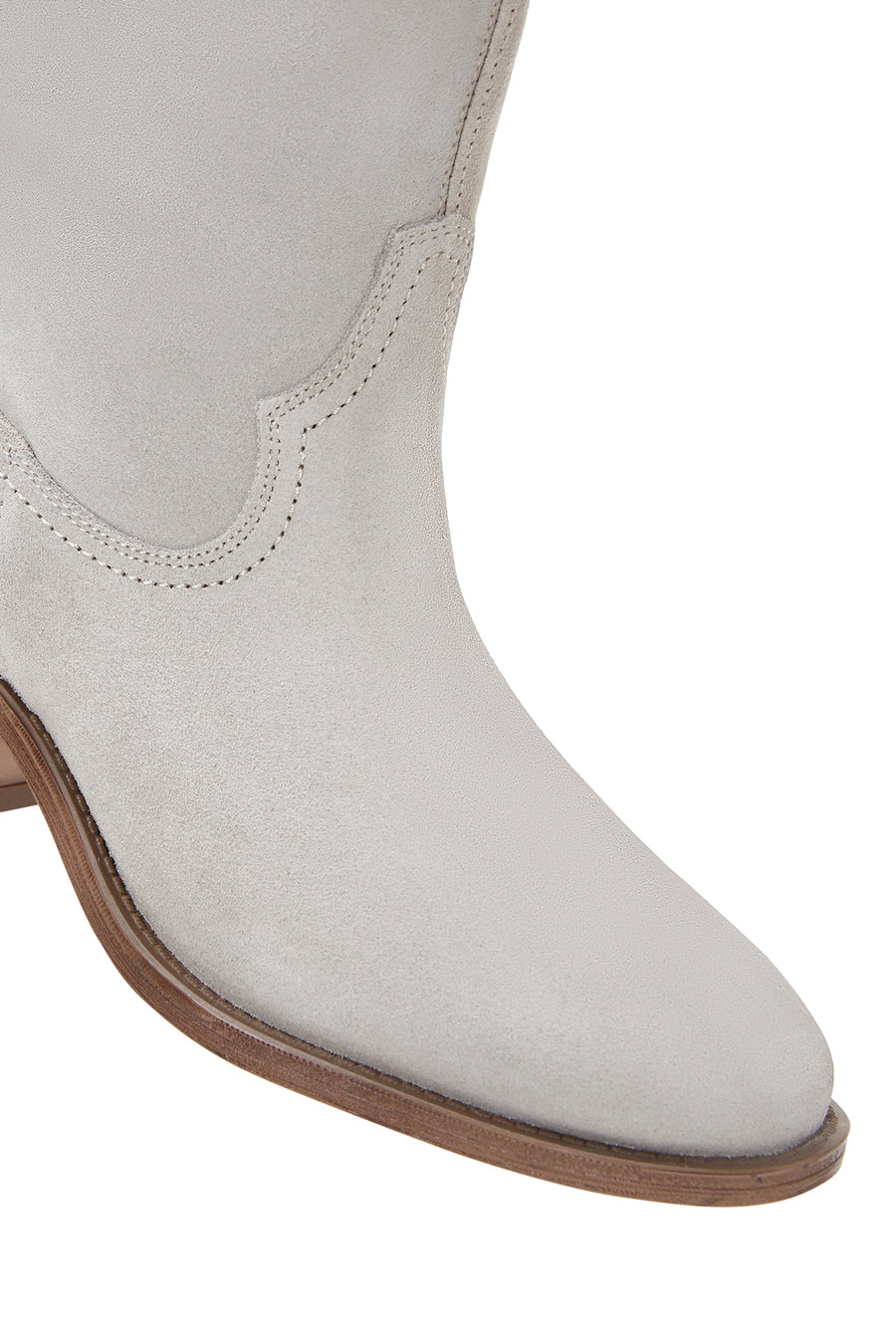 Women's Beige Suede Leather Heeled Cowboy Boots